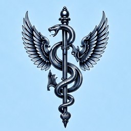 Marshall Delpé logo: a winged staff wrapped by a serpent