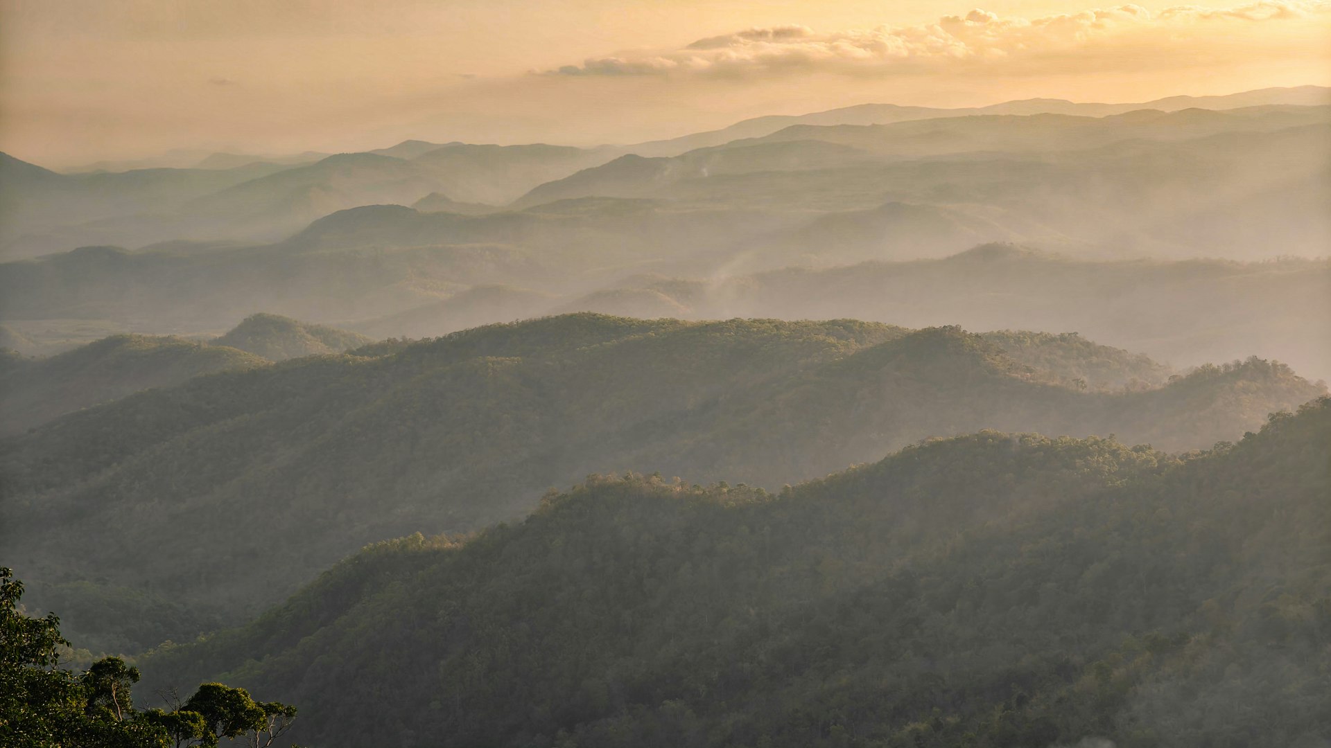 Layered mountain ridges stretching to the horizon